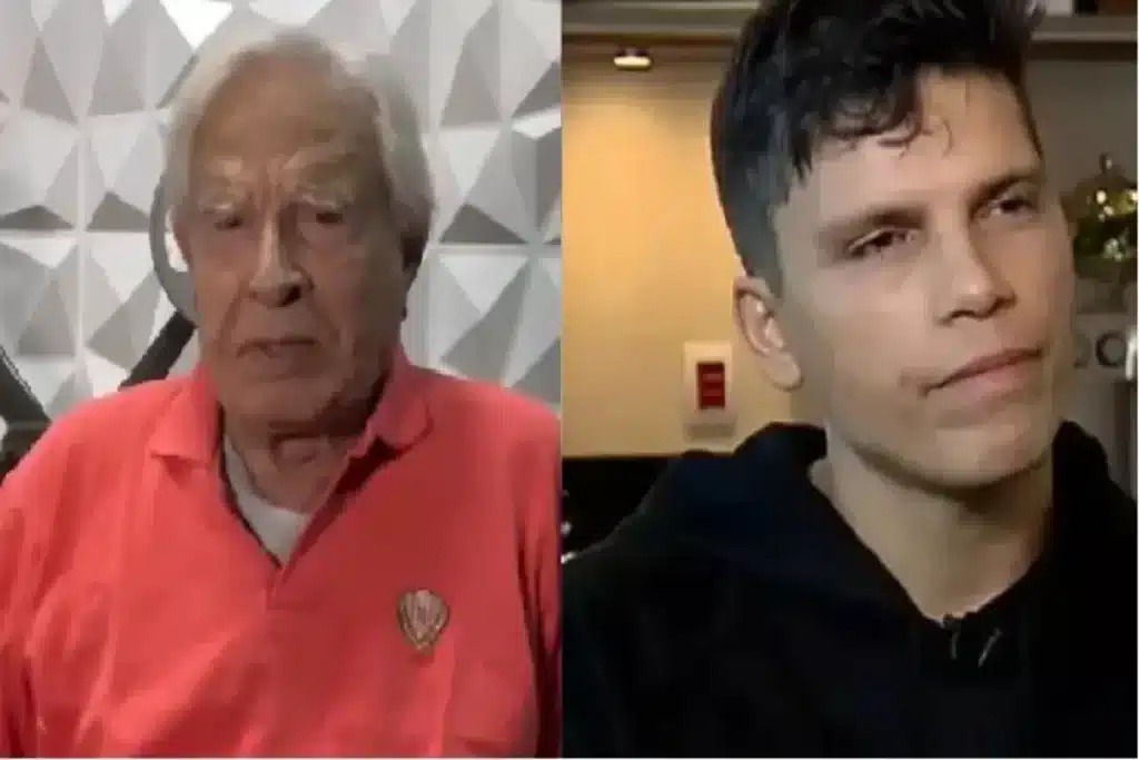 Cid Moreira e seu filho, em um comparativo que mostra as características e a relação dos dois.