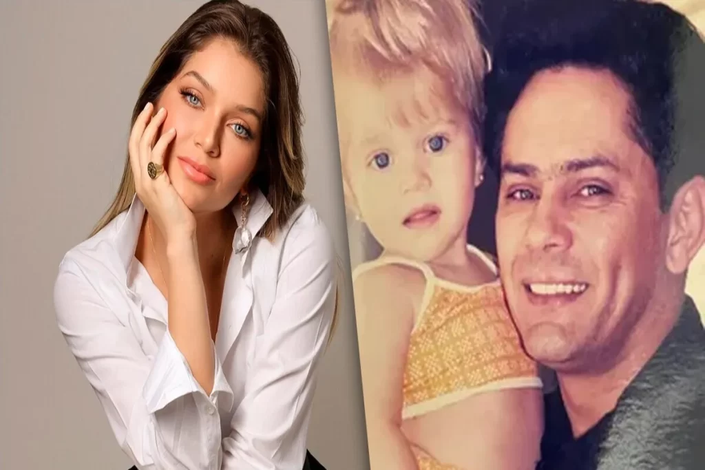 Montagem com retrato de uma jovem sorridente e uma foto antiga de infância ao lado de um homem sorridente.