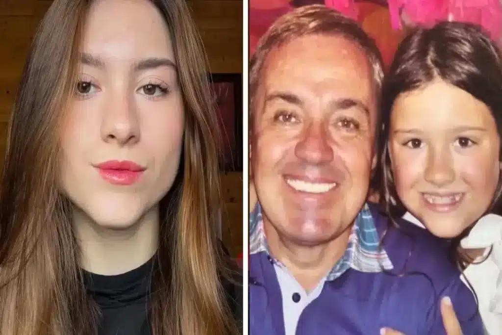Gugu Liberato com a filha Sofia Liberato quando criança, ao lado de foto atual da jovem.